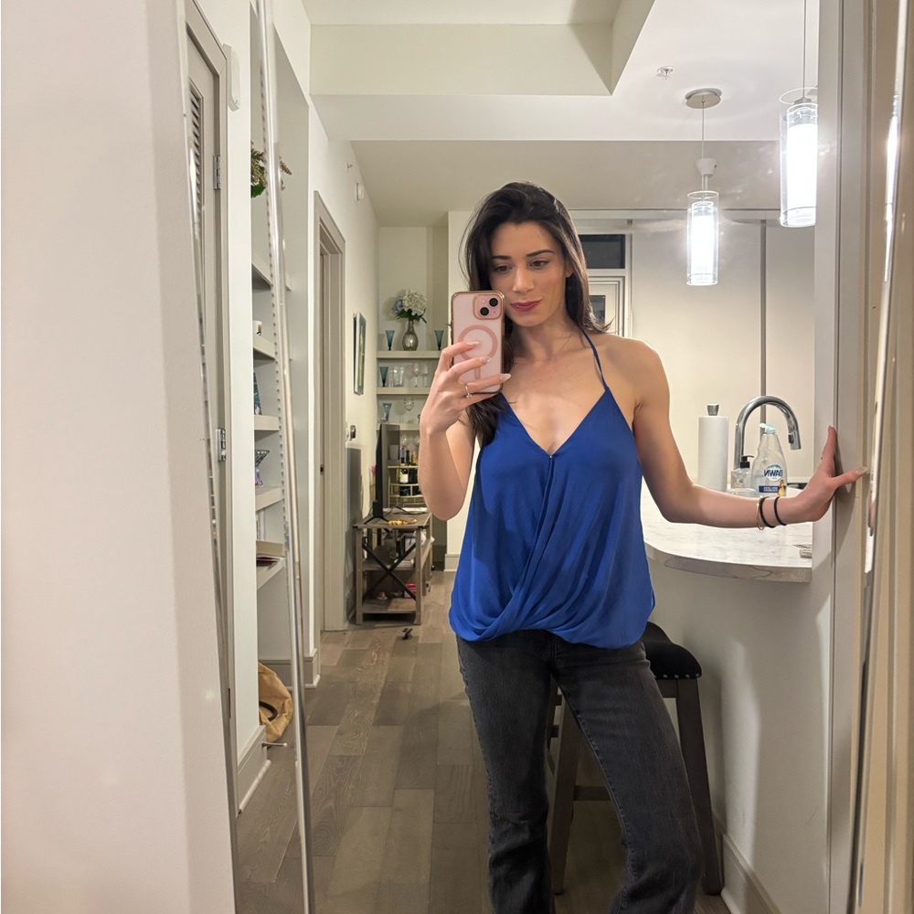 Royal Blue Draped V-Neck Halter Camisole